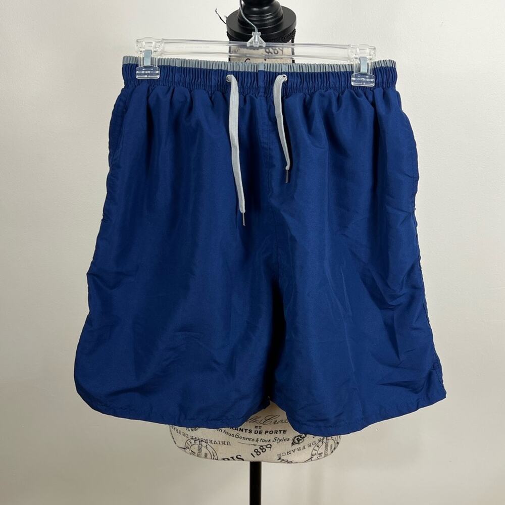 Mens blue and gray swim trucks with pockets
